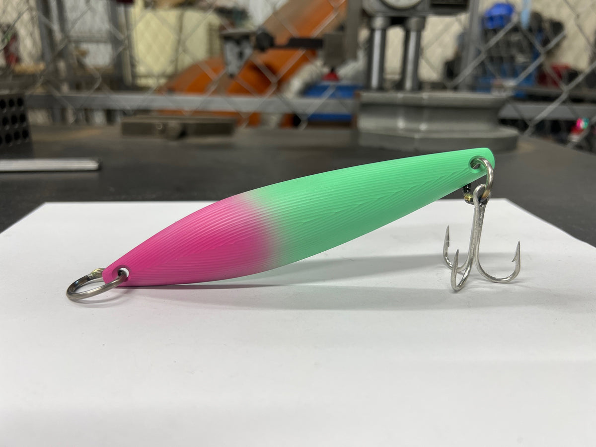 cnc fishing lures Magana 1, Hot Pink/Mint , CNC Machined Aluminum Surface Iron Lure, Cer – Magana Lures