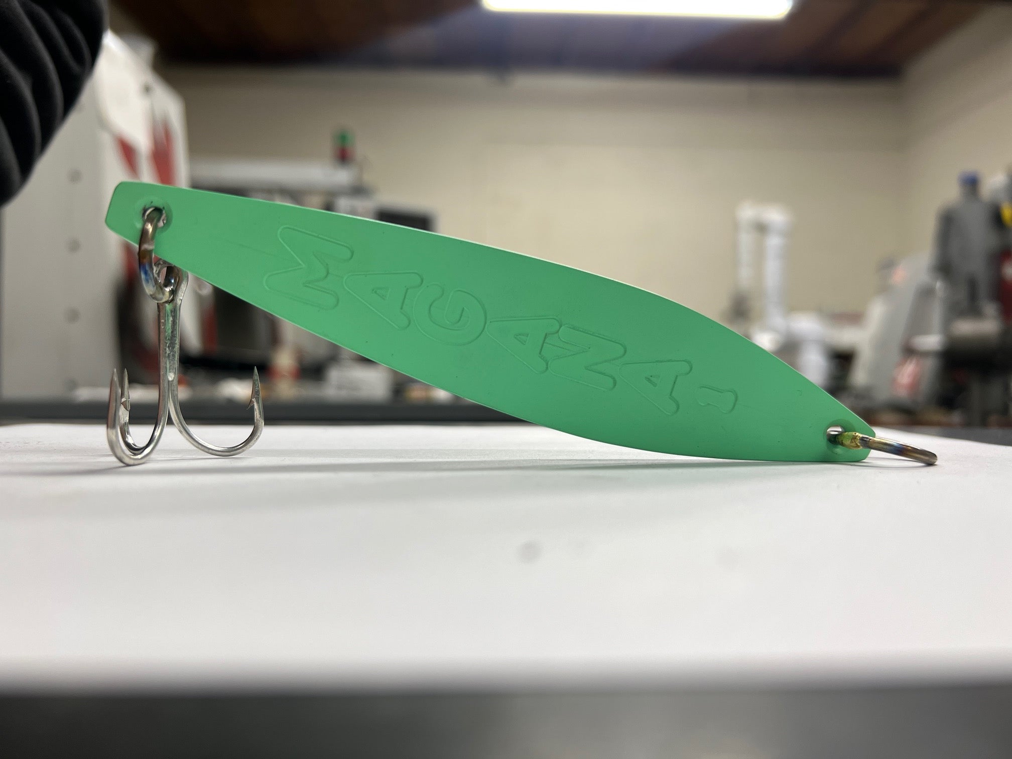 Magana 1, White/Mint , CNC Machined Aluminum Surface Iron Lure, Cerakoted, Made In The USA.