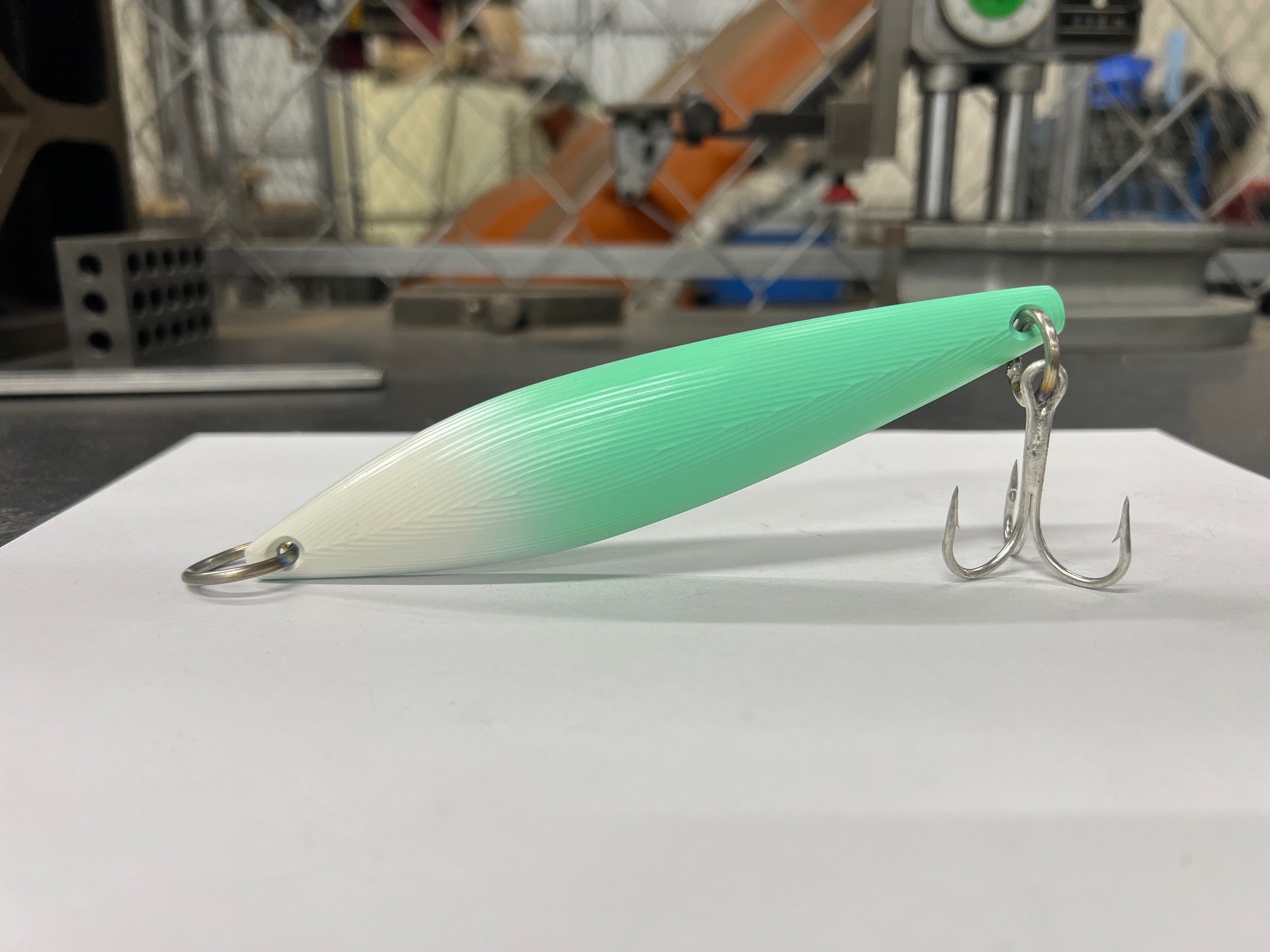 Magana 1, White/Mint , CNC Machined Aluminum Surface Iron Lure, Cerakoted, Made In The USA.
